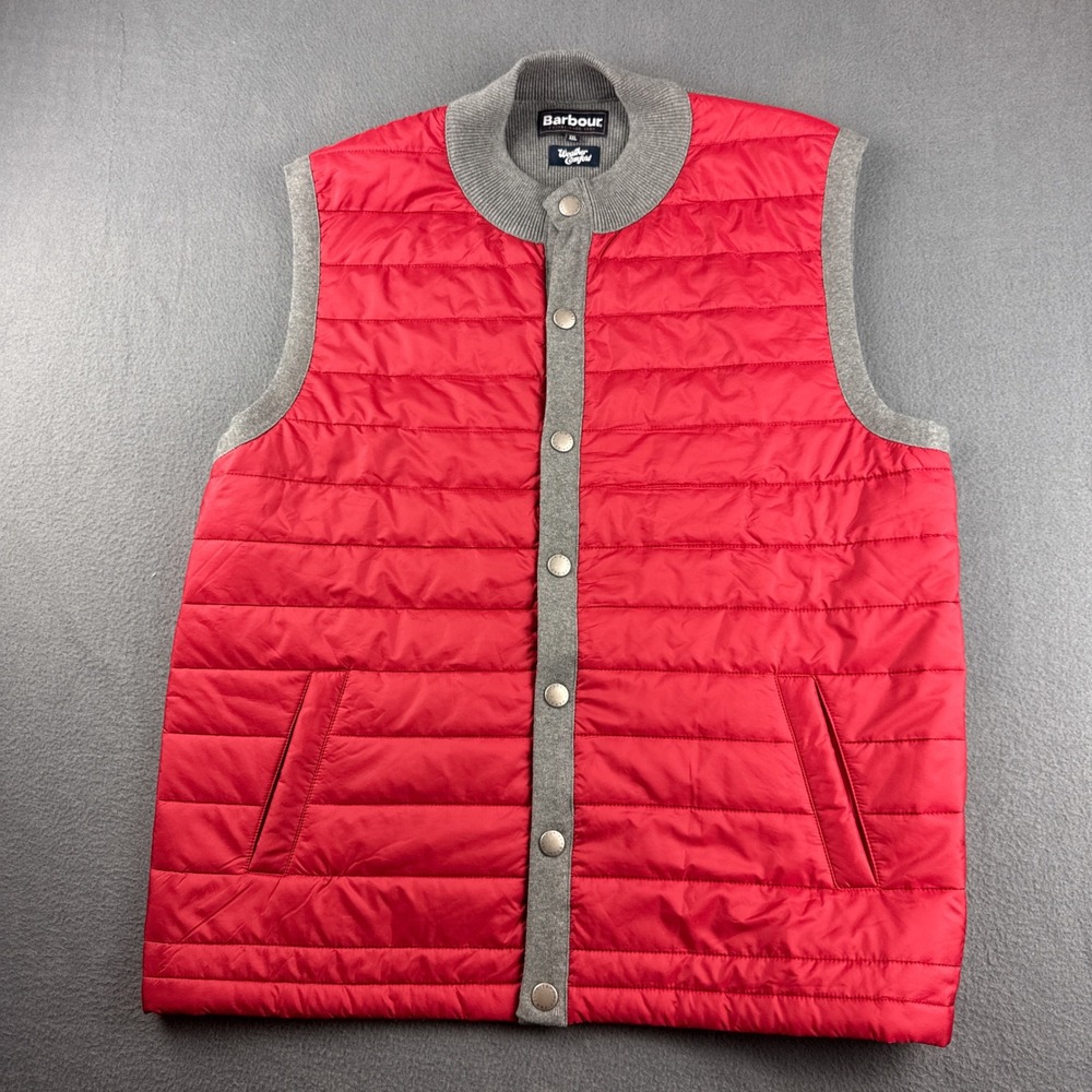 Barbour Weather Comfort Vest Men's 2XL Red Quilted Puffer Knit Back Snap Preppy